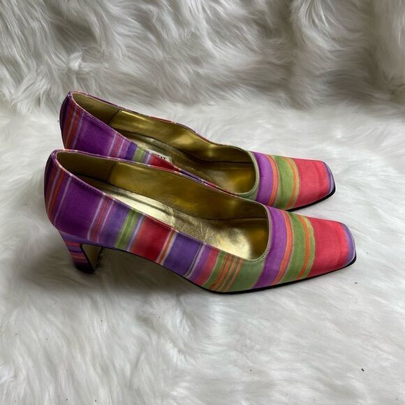 Coup D’etat Multi color 3” slip on fabric shoes square toe size11M - Picture 1 of 11